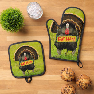 Set De Manoplas El pavo orgulloso de SlipperyJoe come jamón colgar