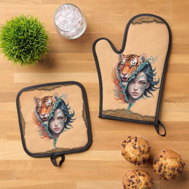 Set De Manoplas El tigre y la mujer, fuerza y gracia. (De arriba hacia abajo)