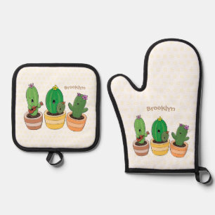 Set De Manoplas El trío de cactus lindo canto ilustracion personal