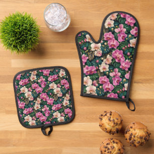 Set De Manoplas Elegancia Botánica de Orquídea Tropical