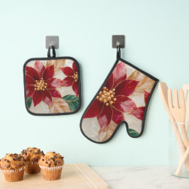 Set De Manoplas Elegancia Navideña Poinsettia