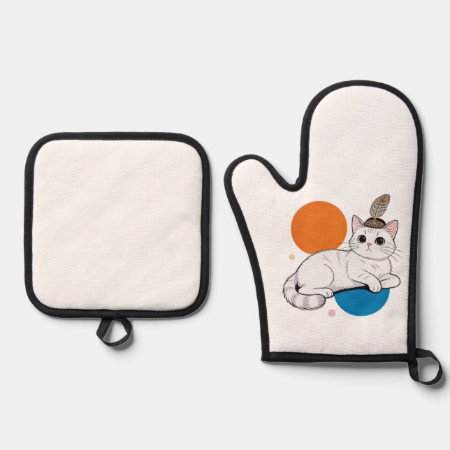 Set De Manoplas Elegant Cat with Peacock Feather Headdress (Anverso)