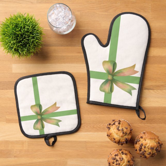 Set De Manoplas Elegant Gift Bow – Modern Christmas Design (De arriba hacia abajo)