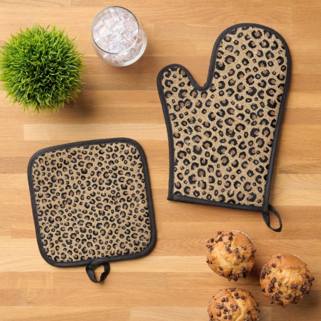 Set De Manoplas Elegant Gold Glitter Black Leopard Print (De arriba hacia abajo)