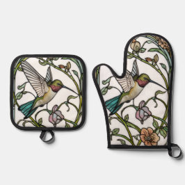 Set De Manoplas Elegant hummingbird artwork botanical boho chic