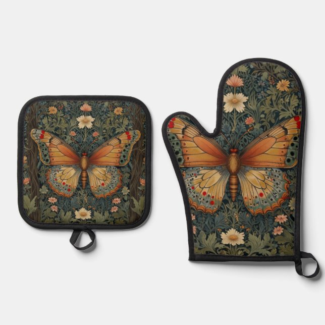Set De Manoplas Elegant retro boho butterfly botanical greenery (Anverso)
