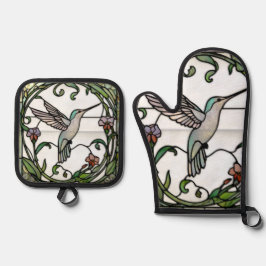 Set De Manoplas Elegant stain glass art nouveau hummingbird