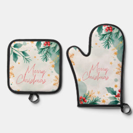 Set De Manoplas Elegante acuarela Feliz Navidad