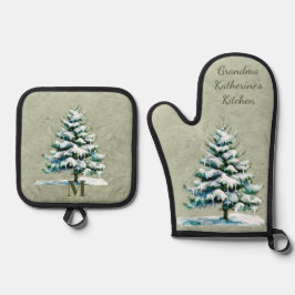 Set De Manoplas Elegante acuarela Snowy Evergreen personalizado