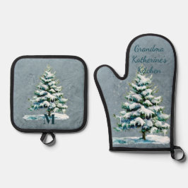 Set De Manoplas Elegante acuarela Snowy Evergreen personalizado