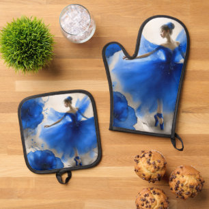 Set De Manoplas Elegante ballet remolino en azul añil