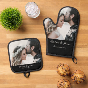 Set De Manoplas Elegante caligrafía añade tu propia foto negra