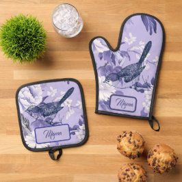 Set De Manoplas Elegante Chinoiserie Floral Lilac