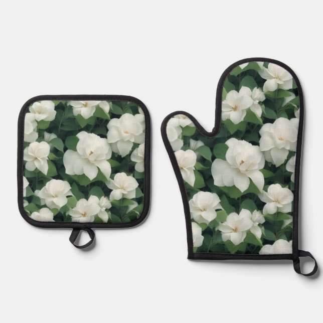 Set De Manoplas Elegante clásico verde botánico floral (Anverso)