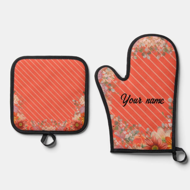 Set De Manoplas Elegante cocina floral rústica (Anverso)