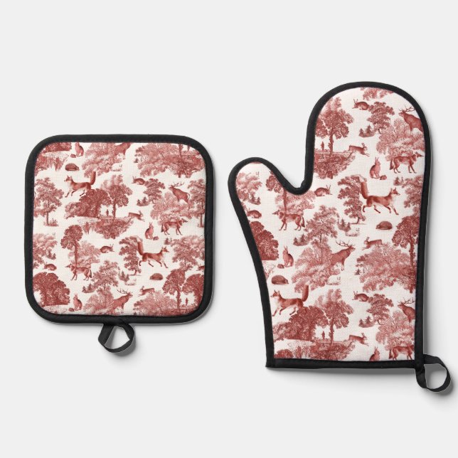 Set De Manoplas Elegante Conejo Rojo Francés Toile Fox (Anverso)