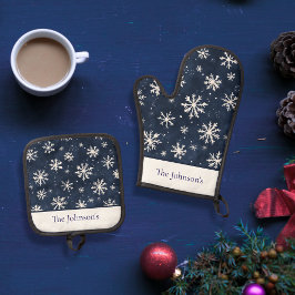 Set De Manoplas Elegante copo de nieve de la marina personalizada