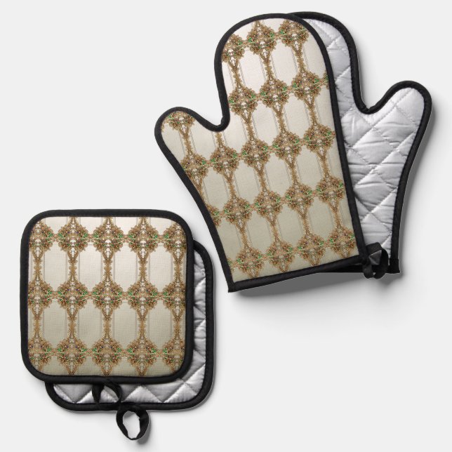 Set De Manoplas Elegante Dorado Ornamentado (Anverso/Reverso)