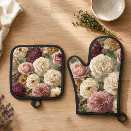 Set De Manoplas Elegante Floral Violeta para Calentar la Casa