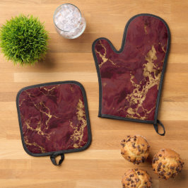 Set De Manoplas Elegante lujo burdeos oro mármol