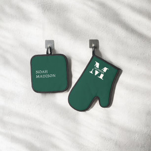 Set De Manoplas Elegante Monograma Verde