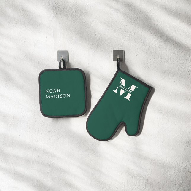 Set De Manoplas Elegante Monograma Verde (Subido por el creador)