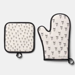 Set De Manoplas Elegante patrón de lazo negro Mitón de horno y sal