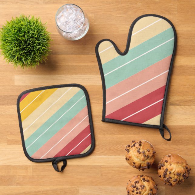 Set De Manoplas Elegante Rayado Retro (De arriba hacia abajo)