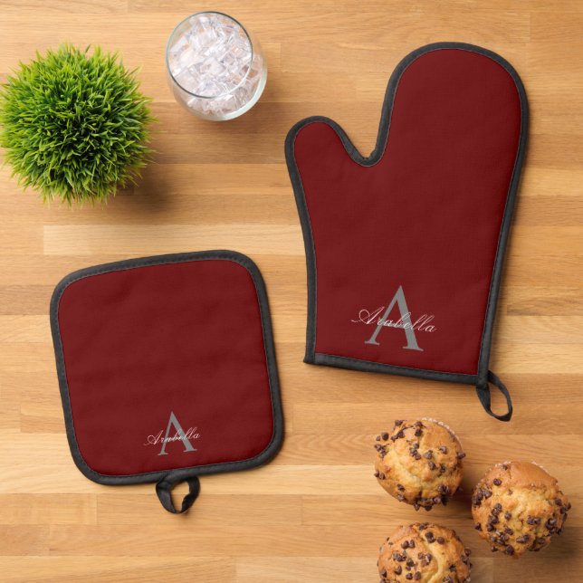 Set De Manoplas Elegante Red Personalizada Monograma Nombre (De arriba hacia abajo)