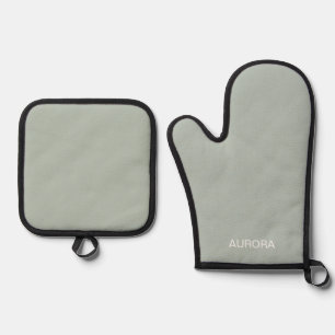 Set De Manoplas Elegante Sage Green Nombre Personalizado -