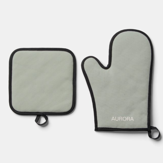 Set De Manoplas Elegante Sage Green Nombre Personalizado - (Anverso)