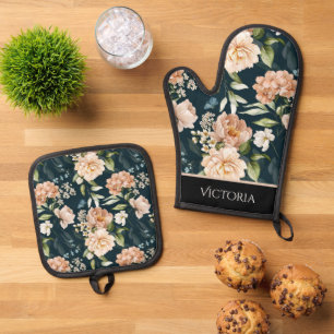 Set De Manoplas Elegante Shabby Floral Chic Personalizado
