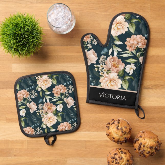 Set De Manoplas Elegante Shabby Floral Chic Personalizado (De arriba hacia abajo)