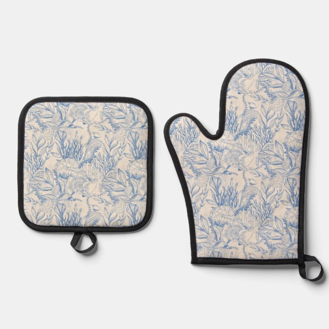 Set De Manoplas Elegante toile azul oceánico (Anverso)