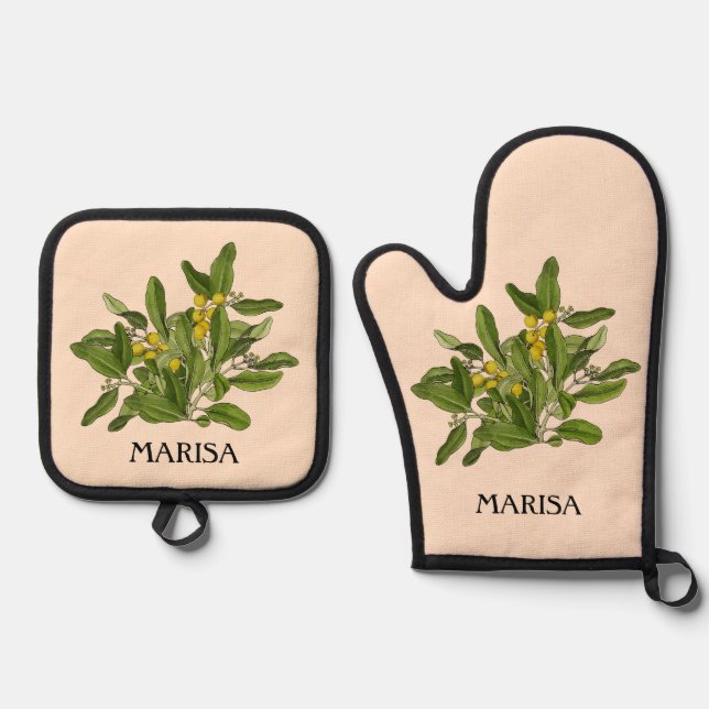 Set De Manoplas Elegante vegetación Foliage Oven Mitt y Pot Holder (Anverso)