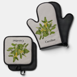 Set De Manoplas Elegante vegetación Foliage Oven Mitt y Pot Holder