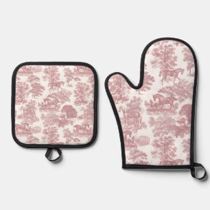 Set De Manoplas Elegantes caballos Rústicos De Toile Blanco Rosa