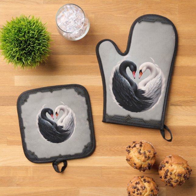 Set De Manoplas Elegantes cisnes forjando un corazón juntos. (De arriba hacia abajo)