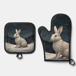 Set De Manoplas Elegantes Navidades de conejo blanco nevan bosques