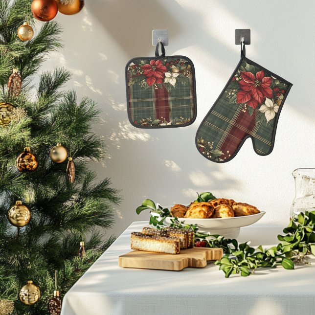 Set De Manoplas Elegantes Navidades de la Poinsettia Roja Verde (Subido por el creador)