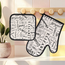 Set De Manoplas Elizabeth Black White Custom Name