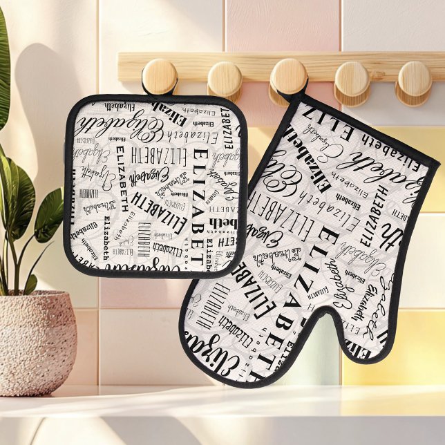 Set De Manoplas Elizabeth Black White Custom Name (Subido por el creador)