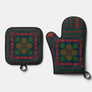 Set De Manoplas Embroideric palestino Tatreez color verde rojo 5 P