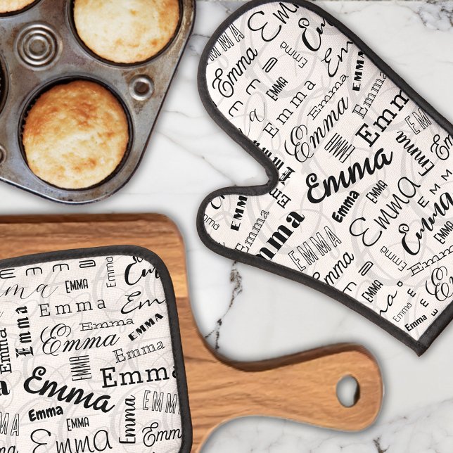 Set De Manoplas Emma Nombre personalizado blanco negro (Subido por el creador)