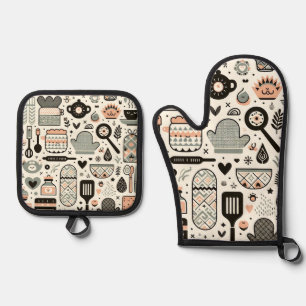 Set De Manoplas Encantadores elementos de cocina: Oven Mitt y Pot