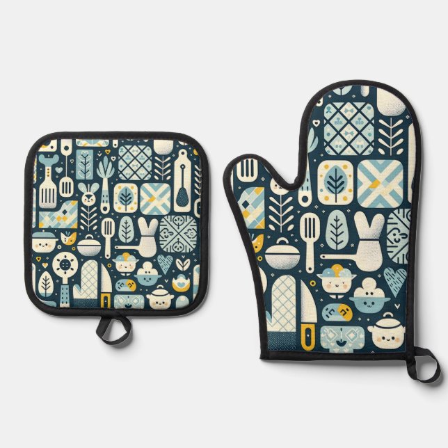 Set De Manoplas Encantadores elementos de cocina: Oven Mitt y Pot  (Anverso)