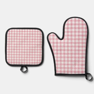 Set De Manoplas Encanto de Gingham Rosa y Blanco aterciopelado