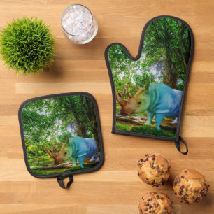 Set De Manoplas Entorno tropical exuberante del rinoceronte de Sli