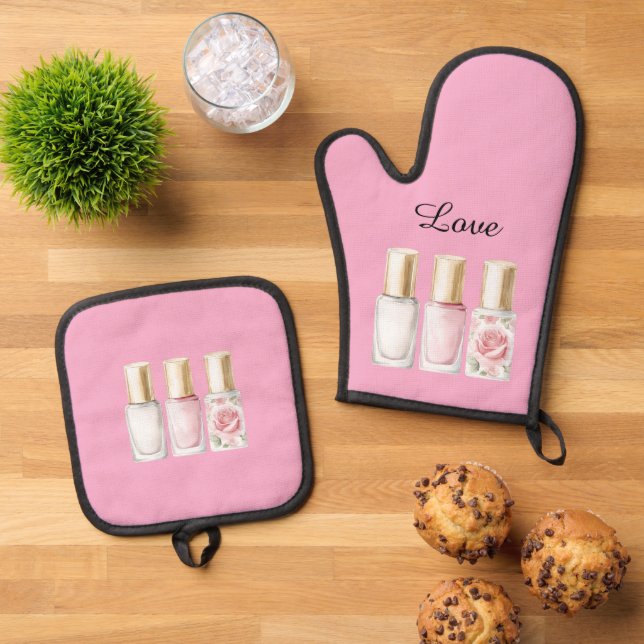 Set De Manoplas Esmalte de uñas floral rosa Pretty Rose (De arriba hacia abajo)