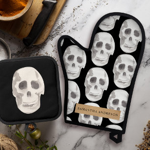 Set De Manoplas Espinoso patrón blanco y negro Feliz Halloween